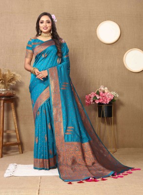 ZILVIRA Woven Banarasi Silk Blend Saree(Light Blue)