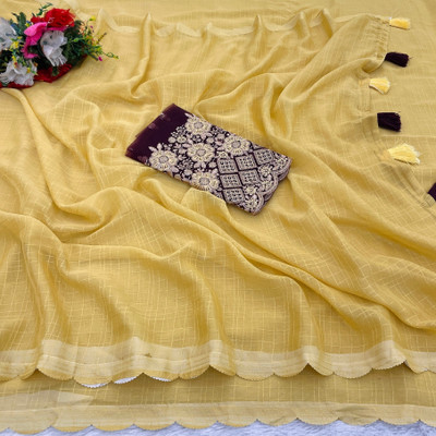 K 5 FASHION Solid/Plain Bollywood Chiffon Saree(Yellow)