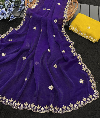 Ethina Fashion Embellished Bollywood Jimmy choo Saree(Mustard)