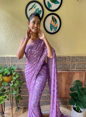 Clemira Embellished Bollywood Georgette Saree(Purple)