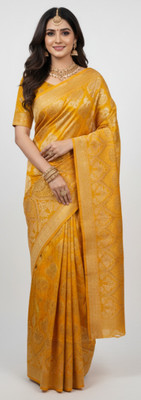 Aakriti Creation Woven, Self Design Banarasi Cotton Silk Saree(Yellow)