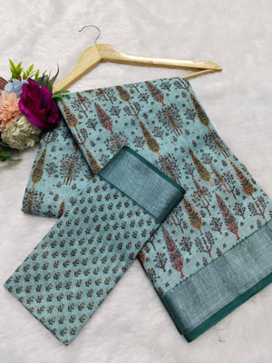 M MAANVIT Printed Kanjivaram Pure Cotton, Cotton Silk Saree(Light Blue)