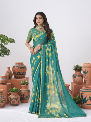 Laxmipati sarees Printed Saree with Attached Blouse Chiffon Saree(Blue)