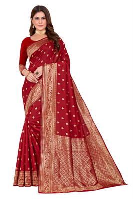 DHAYNAAND REEWA FASHION Woven Banarasi Jacquard Saree(Red)