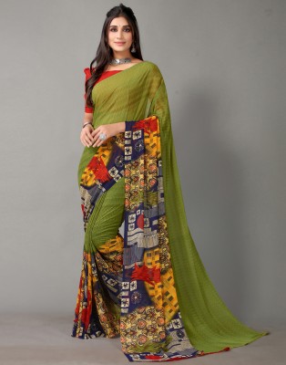 Divastri Geometric Print, Printed Daily Wear Georgette Saree(Green, Red, Multicolor)