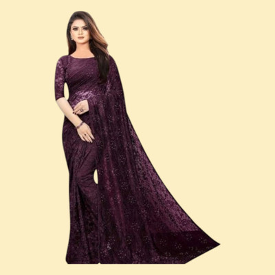 nexxxa Embroidered Bollywood Net Saree(Purple)