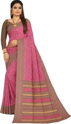 hetu Woven, Geometric Print, Striped Daily Wear Art Silk Saree(Pink)