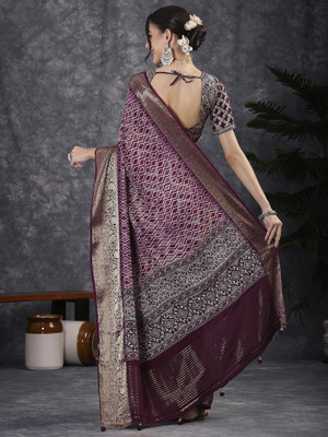 Tasrika Digital Print Chinnalapattu Viscose Rayon Saree(Purple)