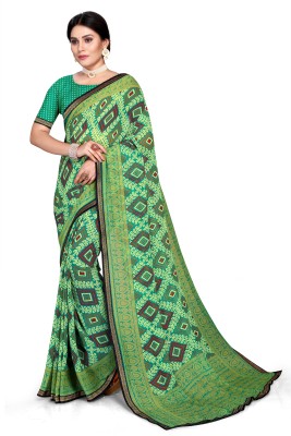 MAHALACMI FAB Printed, Floral Print Bollywood Cotton Jute, Chiffon Saree(Light Green)