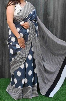 DASTKARPRINT Printed, Color Block, Blocked Printed, Floral Print, Dyed Daily Wear Pure Cotton Saree(Grey)