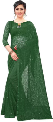 Nilkanthvarni Creation Self Design Bollywood Net Saree(Dark Green)