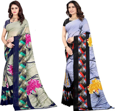Leelavati Printed Daily Wear Georgette Saree(Pack of 2, Grey, Light Green)