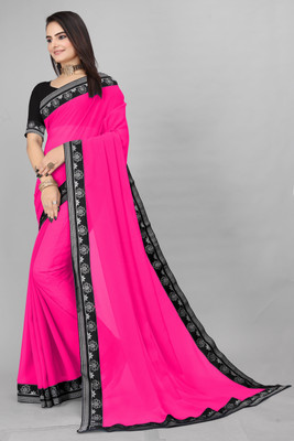 Aai shree khodiyar Solid/Plain, Embellished Daily Wear Georgette Saree(Pink)