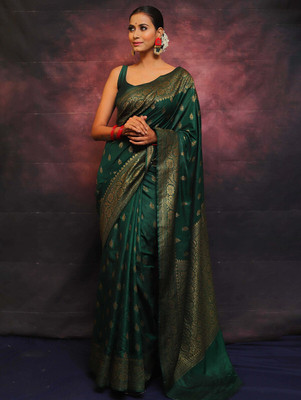 K SALIYA ENTERPRISE Printed Banarasi Pure Silk Saree(Green)
