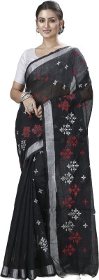 DipDiya Embroidered, Self Design Handloom Cotton Blend Saree(Black)