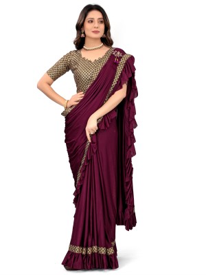 Vijoty Embellished Bollywood Lycra Blend Saree(Multicolor, Purple)