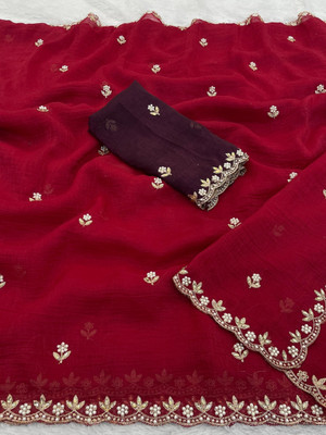 KONICA FAB Embroidered Bollywood Chiffon Saree(Multicolor)