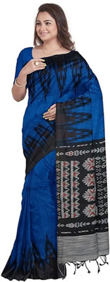 RIDDHIMAN FASHION Printed Sambalpuri Viscose Rayon Saree(Blue, Black, Grey)