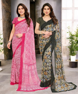 Divastri Printed Bollywood Georgette Saree(Pack of 2, Multicolor)