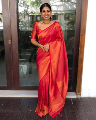 Bhakti Creative Woven Banarasi Silk Blend Saree(Red)