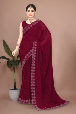 Shiv Febric Embroidered, Embellished Bollywood Art Silk Saree(Maroon)