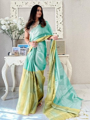 Maruti Art Solid/Plain Daily Wear Tissue Saree(Light Blue)