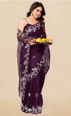 PRIVYSTORE Embroidered Bollywood Art Silk Saree(Brown)
