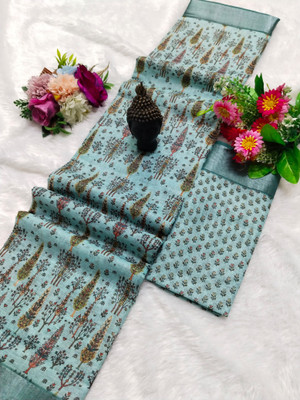VISHNU Printed Bollywood Linen, Cotton Linen Saree(Multicolor)