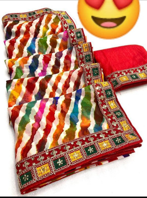 Hirank Printed Leheria Georgette Saree(Multicolor)