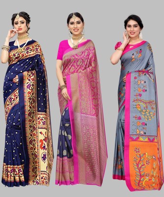 YASHIKA Printed Bollywood Art Silk Saree(Pack of 3, Dark Blue)