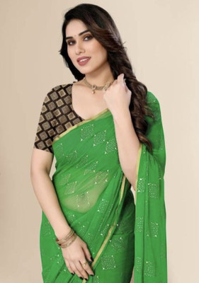 ELEGANCE FAB Polka Print Bollywood Chiffon Saree(Light Green)