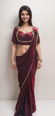 Vraggi Embellished, Solid/Plain Bollywood Chiffon, Pure Silk Saree(Maroon)