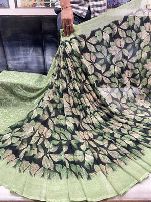 HouseOfCommon Printed Bollywood Georgette Saree(Green)