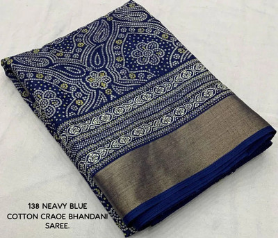 HIYAMI Printed Bollywood Cotton Linen Saree(Blue)