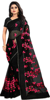 JSItaliya Embroidered Bollywood Net Saree(Black)