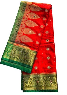 rgsaree Self Design, Woven Banarasi Silk Blend Saree(Red)