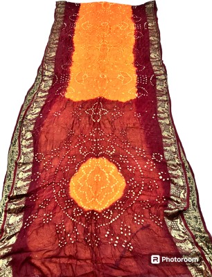 MINE CHOICE Printed, Woven, Self Design Bandhani Art Silk, Viscose Rayon Saree(Gold, Maroon)