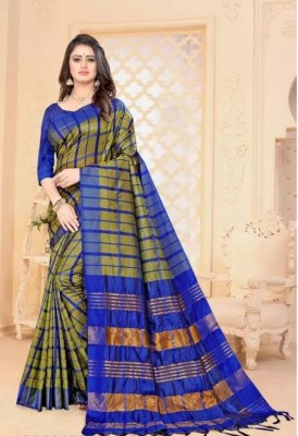 HITESH ENTERPRISE Woven Daily Wear Cotton Blend Saree(Pack of 2, Blue)