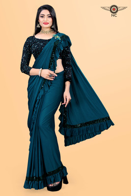 KASHYAP ART Embellished Bollywood Lycra Blend Saree(Light Blue)