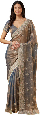 ECOLEAF Solid/Plain Bollywood Nylon, Satin Saree(Blue)