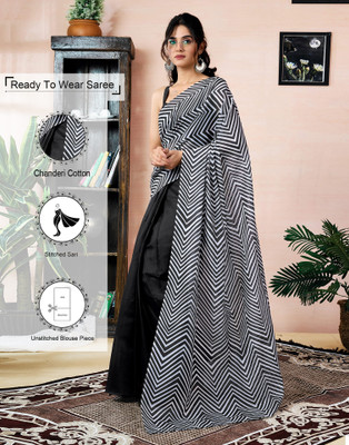 Samah Self Design Daily Wear Chanderi, Cotton Blend Saree(Black)