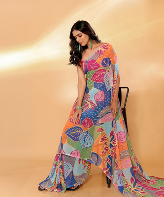 Janasya Printed Leheria Georgette Saree(Multicolor)