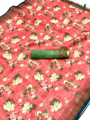 Arpita Fashion Digital Print Daily Wear Linen Saree(Multicolor)