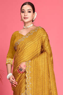 RB studio Embellished, Self Design Bollywood Silk Blend Saree(Yellow)