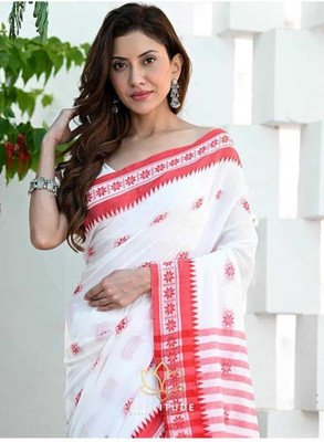 Moumitasaree Self Design Tant Pure Cotton Saree(White)