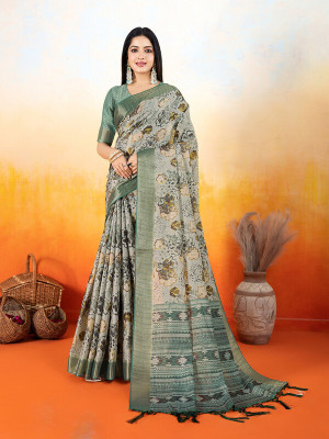 Divastri Digital Print, Printed, Woven Banarasi Tissue Saree(Green)