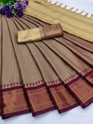 VRINDITA FASHION Woven Mysore Cotton Silk Saree(Beige)