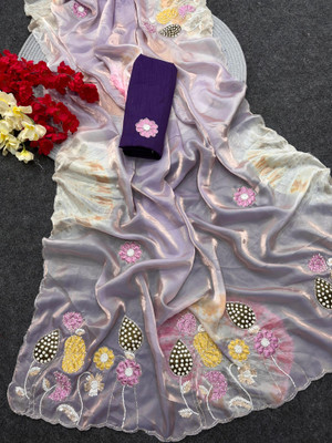 kastbhanjan nx Self Design, Solid/Plain Bollywood Pure Silk Saree(Purple)