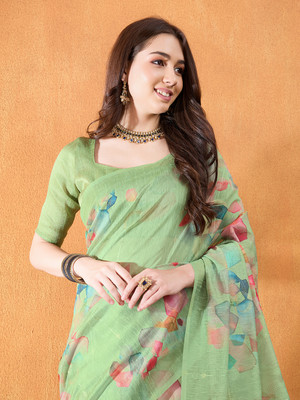 MANTROTSAV Digital Print Bollywood Silk Blend Saree(Green)