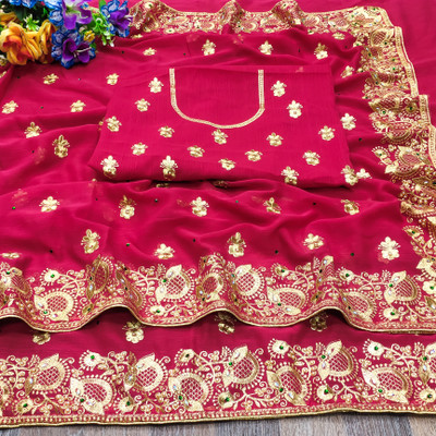 RIDDHISIDDHI NX Embroidered Bollywood Georgette Saree(Orange)
